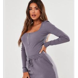 missguided gray ribbed bodysuit